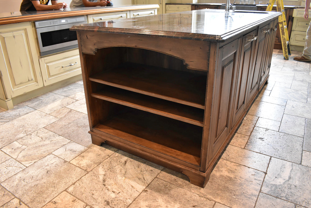 Custom Traditional Distressed Two-Tone Kitchen with Double Island, Stone Countertops and Sub-Zero & Wolf Appliances