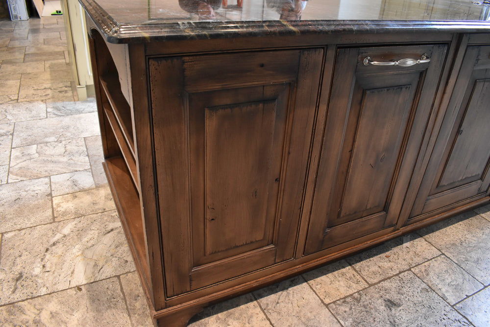 Custom Traditional Distressed Two-Tone Kitchen with Double Island, Stone Countertops and Sub-Zero & Wolf Appliances