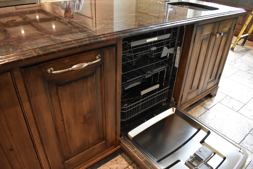 Custom Traditional Distressed Two-Tone Kitchen with Double Island, Stone Countertops and Sub-Zero & Wolf Appliances