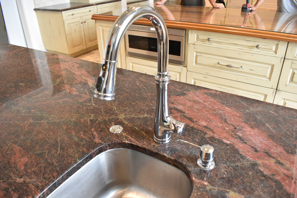 Custom Traditional Distressed Two-Tone Kitchen with Double Island, Stone Countertops and Sub-Zero & Wolf Appliances