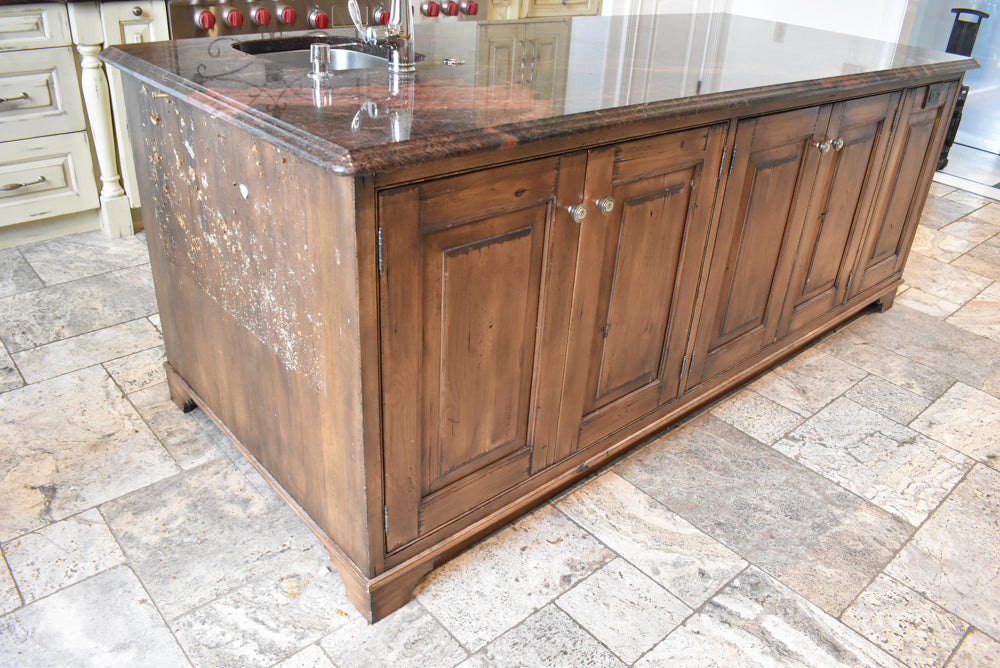Custom Traditional Distressed Two-Tone Kitchen with Double Island, Stone Countertops and Sub-Zero & Wolf Appliances