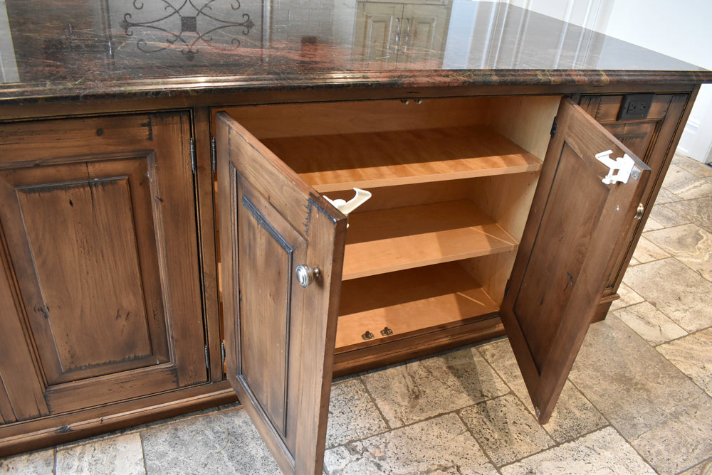 Custom Traditional Distressed Two-Tone Kitchen with Double Island, Stone Countertops and Sub-Zero & Wolf Appliances