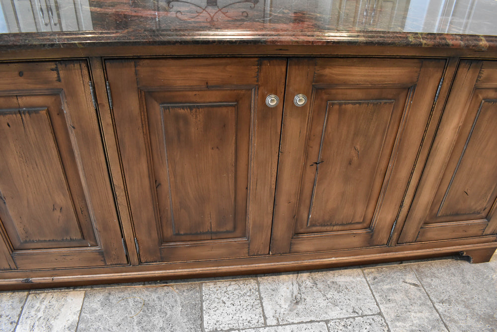 Custom Traditional Distressed Two-Tone Kitchen with Double Island, Stone Countertops and Sub-Zero & Wolf Appliances