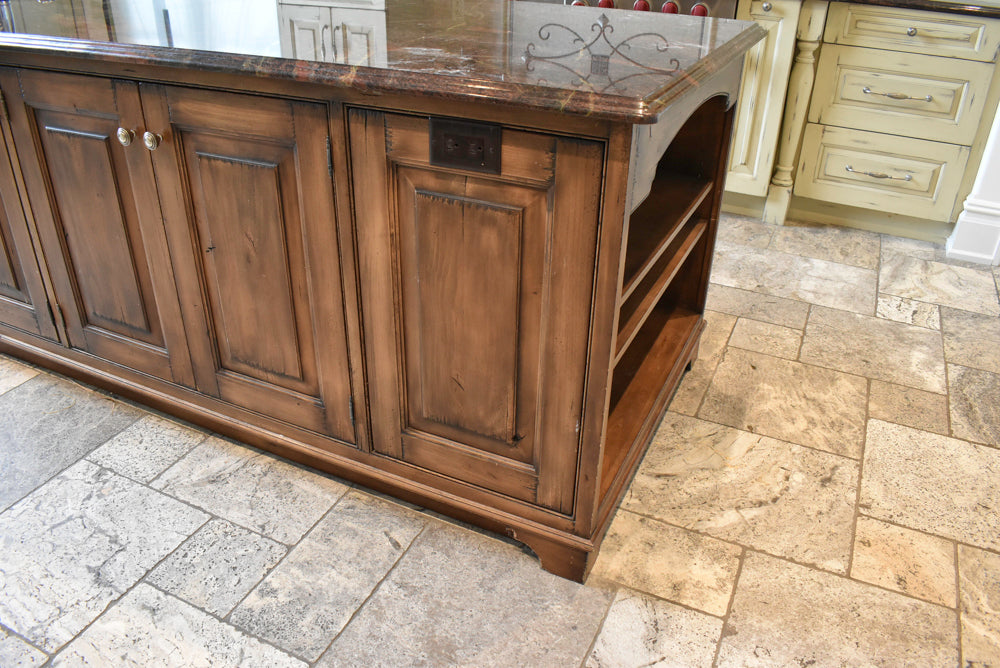 Custom Traditional Distressed Two-Tone Kitchen with Double Island, Stone Countertops and Sub-Zero & Wolf Appliances