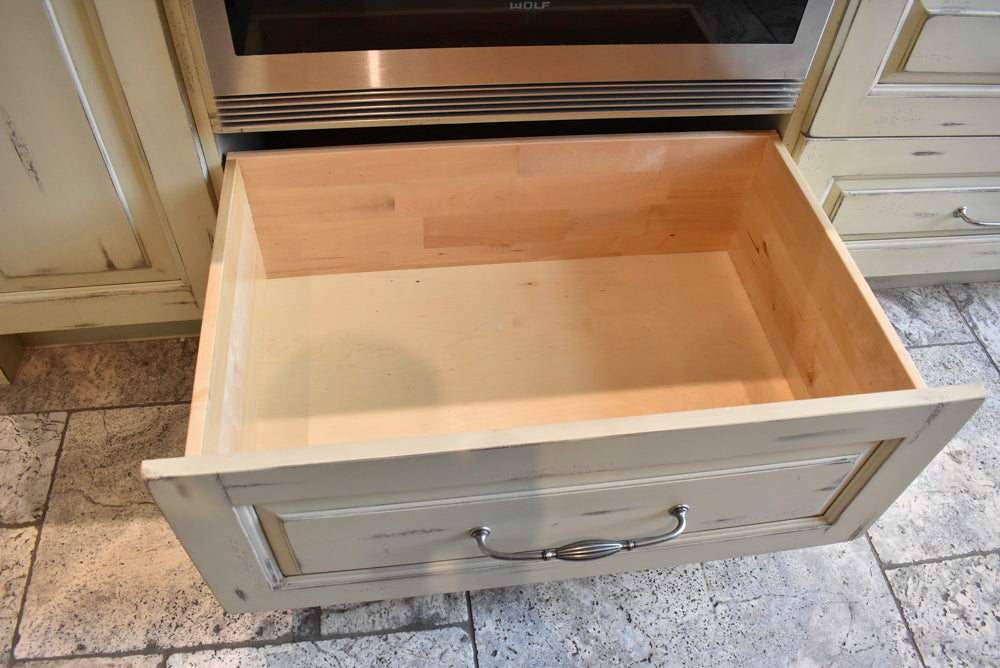 Custom Traditional Distressed Two-Tone Kitchen with Double Island, Stone Countertops and Sub-Zero & Wolf Appliances