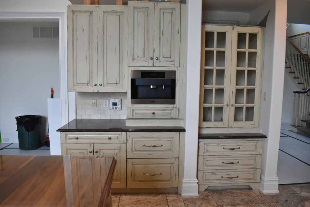 Custom Traditional Distressed Two-Tone Kitchen with Double Island, Stone Countertops and Sub-Zero & Wolf Appliances