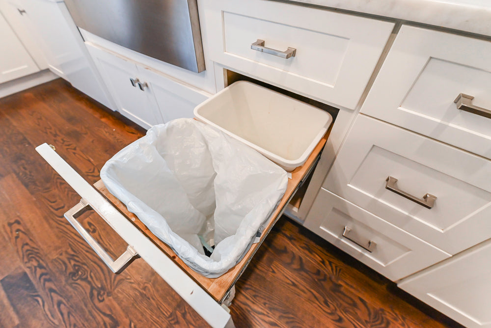 Fabuwood Transitional White Kitchen with Island and White Marble Countertops