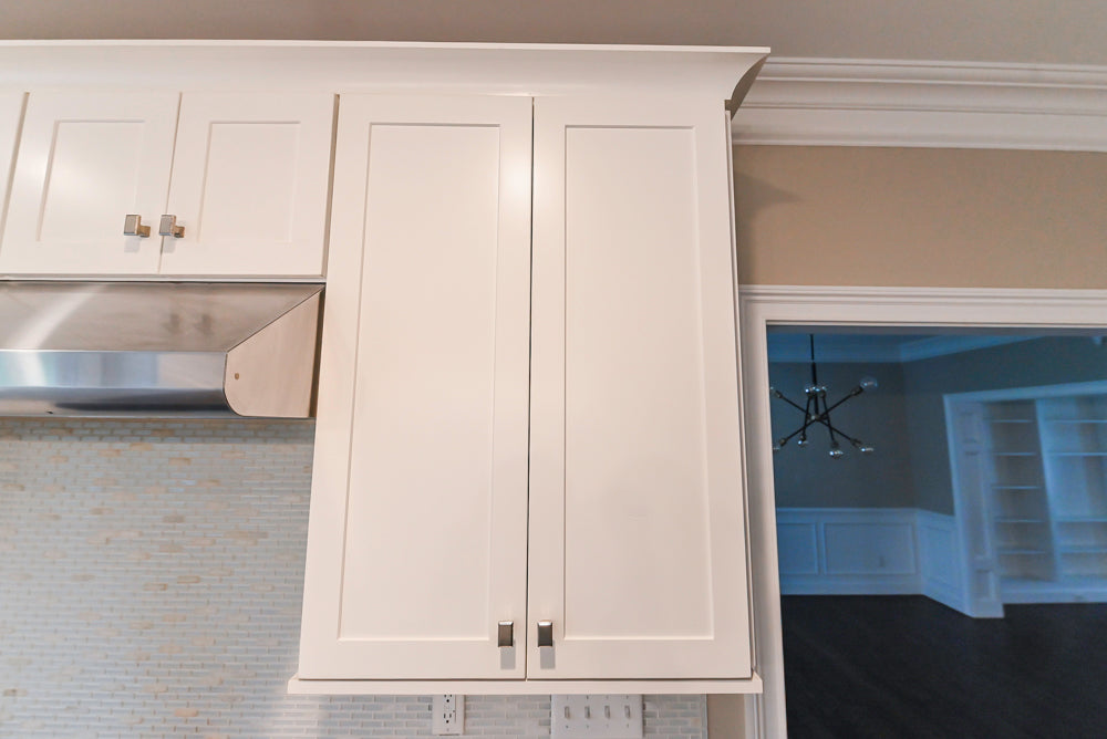 Fabuwood Transitional White Kitchen with Island and White Marble Countertops