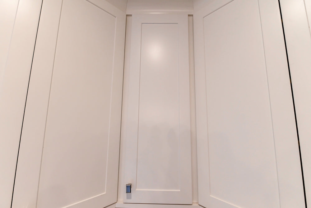 Fabuwood Transitional White Kitchen with Island and White Marble Countertops