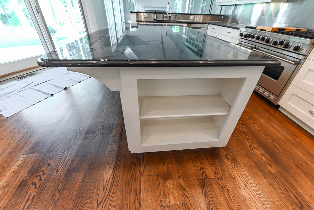 Rutt Transitional White Kitchen with Island, Wet Bar, Granite Countertops & Appliances