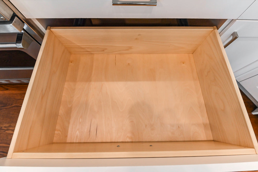 Rutt Transitional White Kitchen with Island, Wet Bar, Granite Countertops & Appliances