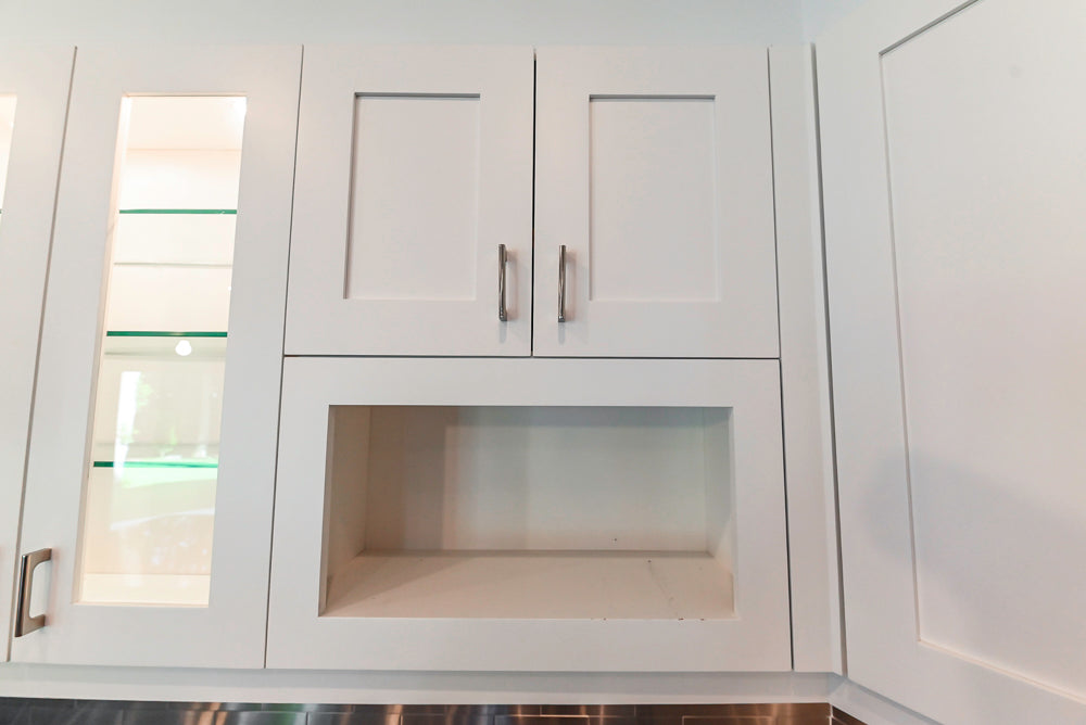 Rutt Transitional White Kitchen with Island, Wet Bar, Granite Countertops & Appliances