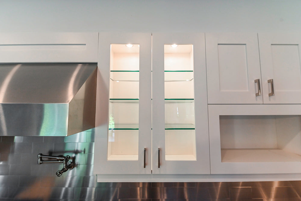 Rutt Transitional White Kitchen with Island, Wet Bar, Granite Countertops & Appliances