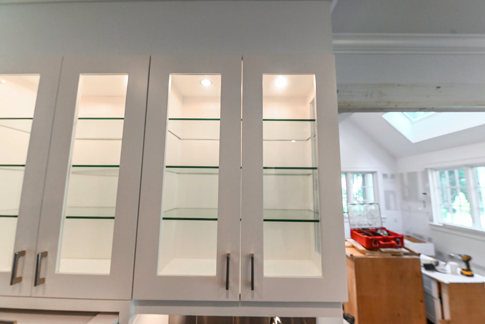 Rutt Transitional White Kitchen with Island, Wet Bar, Granite Countertops & Appliances