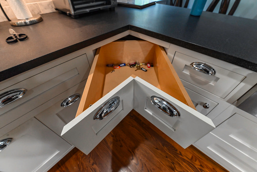 Custom Traditional White Kitchen with Stone Countertops and Appliances