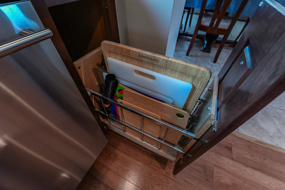 Kraftmaid Transitional Dark Wooden Kitchen with Marble Countertops and GE Monogram Appliances