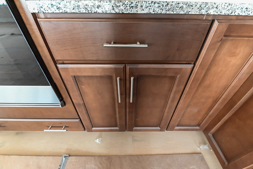 Century Transitional Dark Brown Wooden Kitchen with Island, Granite Countertops and Appliances
