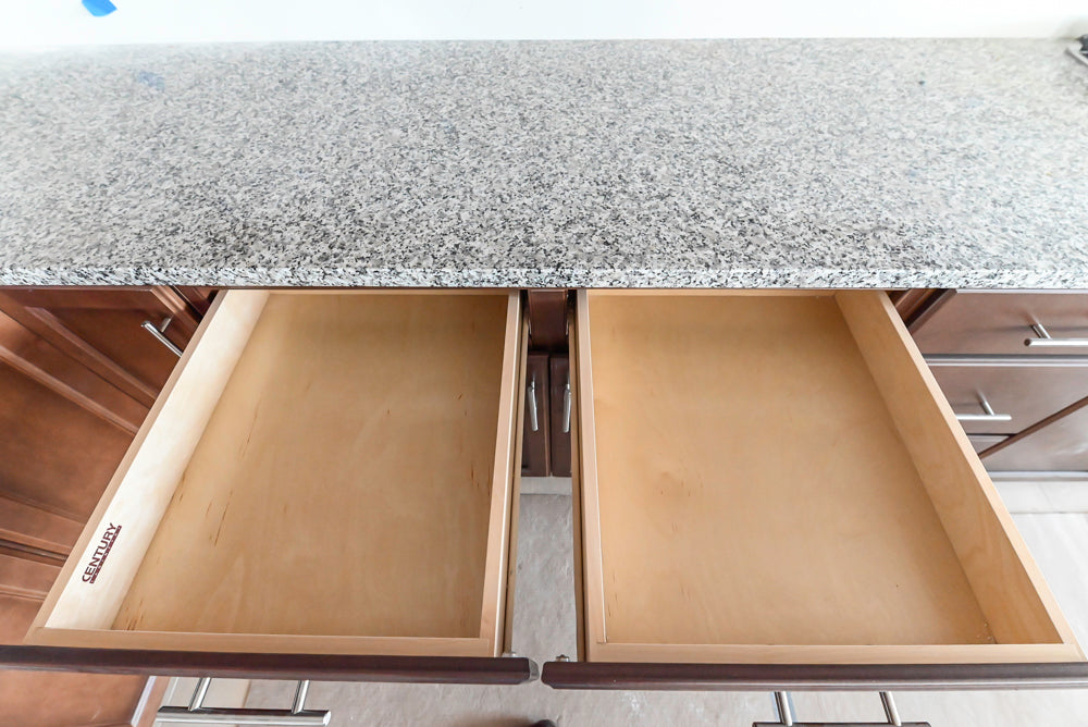 Century Transitional Dark Brown Wooden Kitchen with Island, Granite Countertops and Appliances