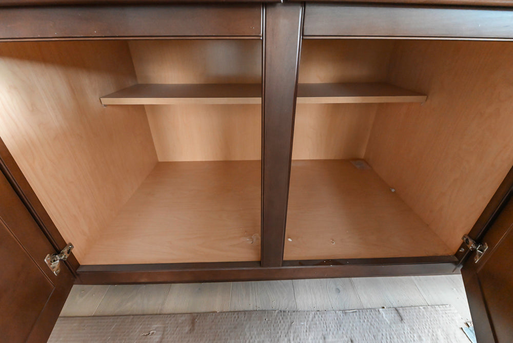 Century Transitional Dark Brown Wooden Kitchen with Island, Granite Countertops and Appliances