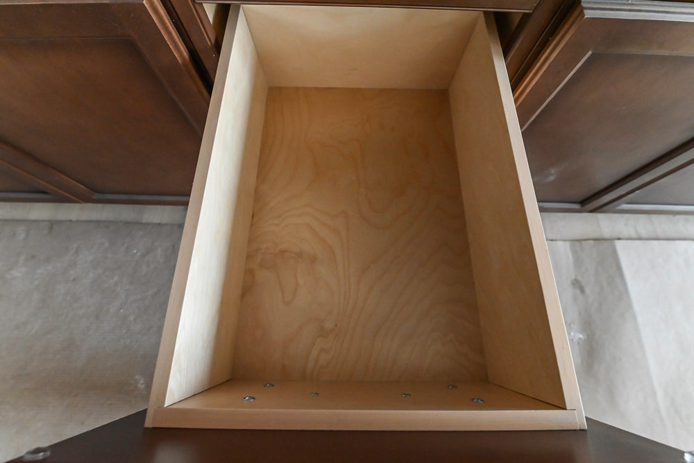 Century Transitional Dark Brown Wooden Kitchen with Island, Granite Countertops and Appliances