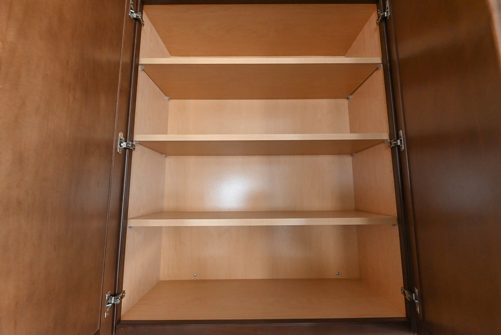 Century Transitional Dark Brown Wooden Kitchen with Island, Granite Countertops and Appliances