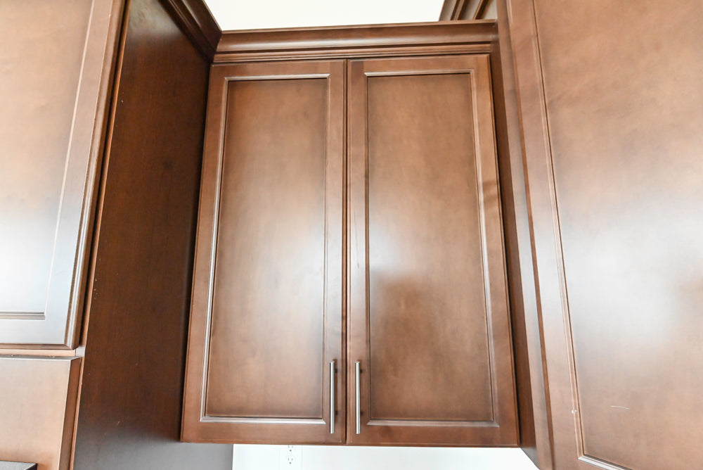 Century Transitional Dark Brown Wooden Kitchen with Island, Granite Countertops and Appliances