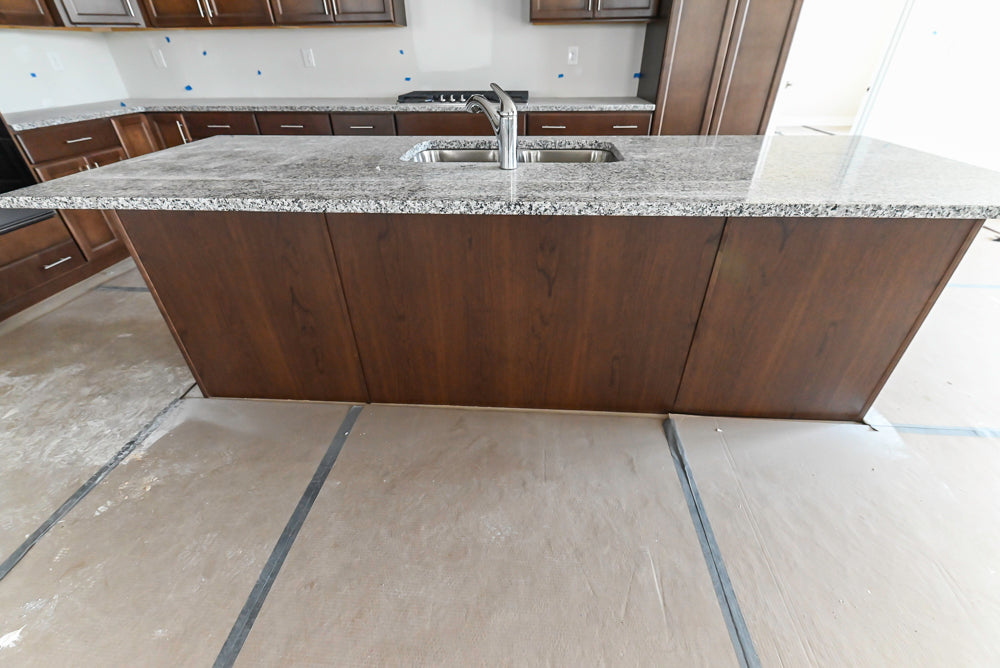 Century Transitional Dark Brown Wooden Kitchen with Island, Granite Countertops and Appliances