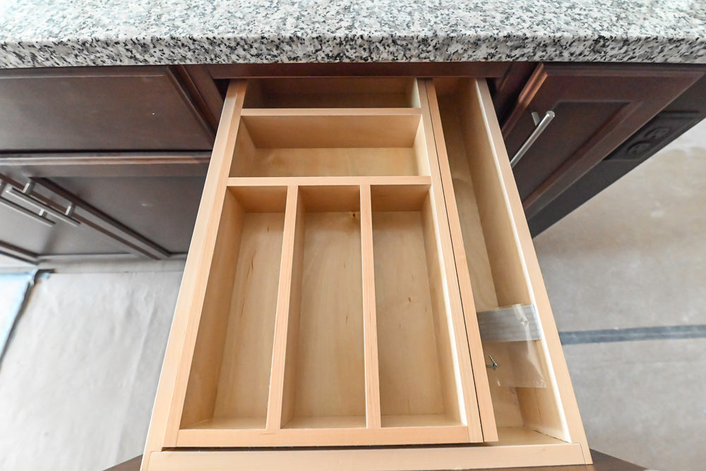 Century Transitional Dark Brown Wooden Kitchen with Island, Granite Countertops and Appliances