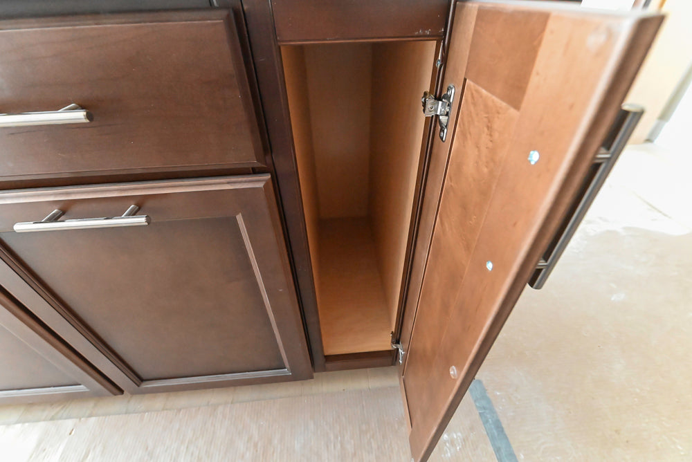 Century Transitional Dark Brown Wooden Kitchen with Island, Granite Countertops and Appliances