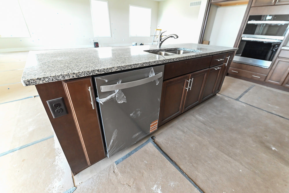 Century Transitional Dark Brown Wooden Kitchen with Island, Granite Countertops and Appliances