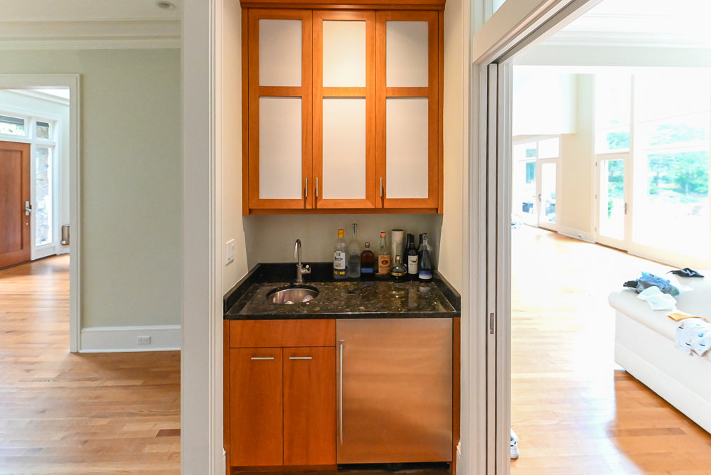 Custom Transitional Wet Bar with Sink, Faucet & Granite Countertops