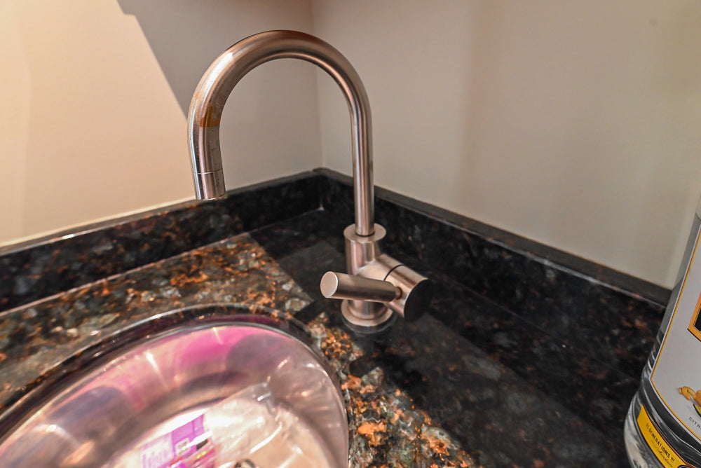 Custom Transitional Wet Bar with Sink, Faucet & Granite Countertops