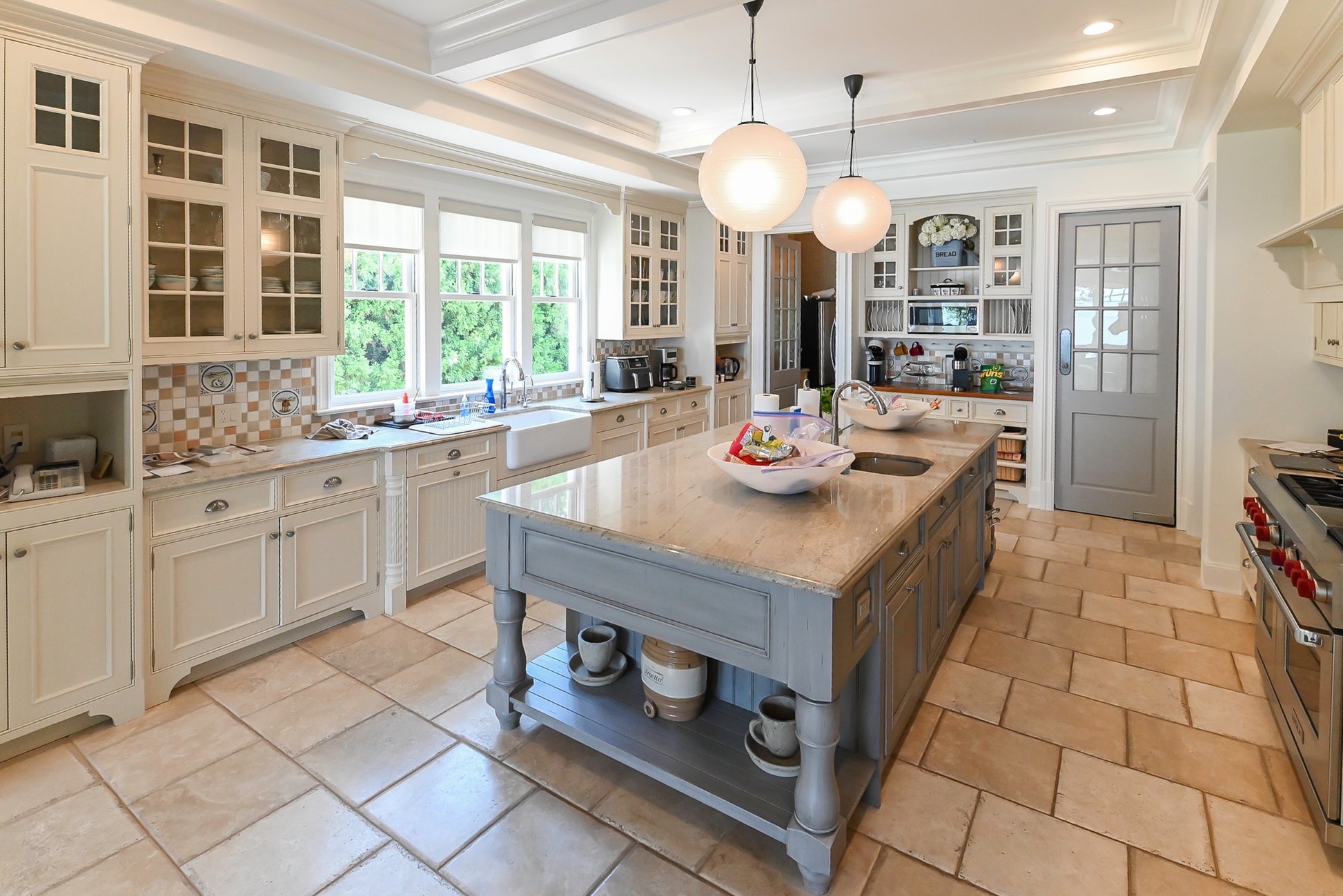 Craftmaid Traditional Off White Kitchen with Island, Granite Countertops & 48" Sub-Zero Refrigerator