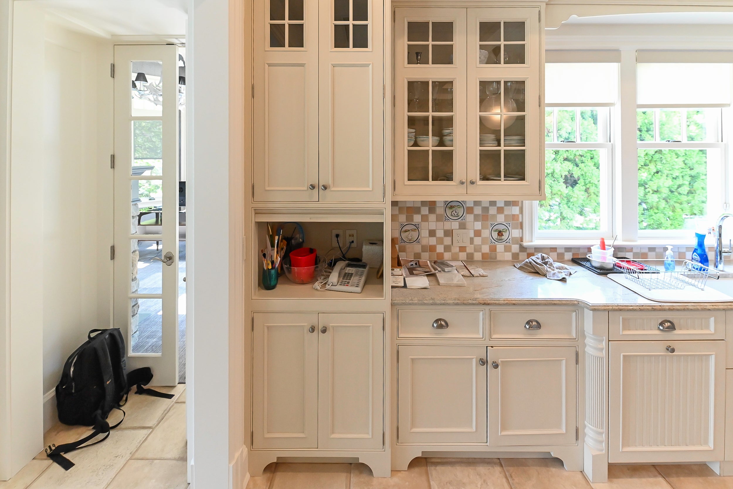 Craftmaid Traditional Off White Kitchen with Island, Granite Countertops & 48" Sub-Zero Refrigerator