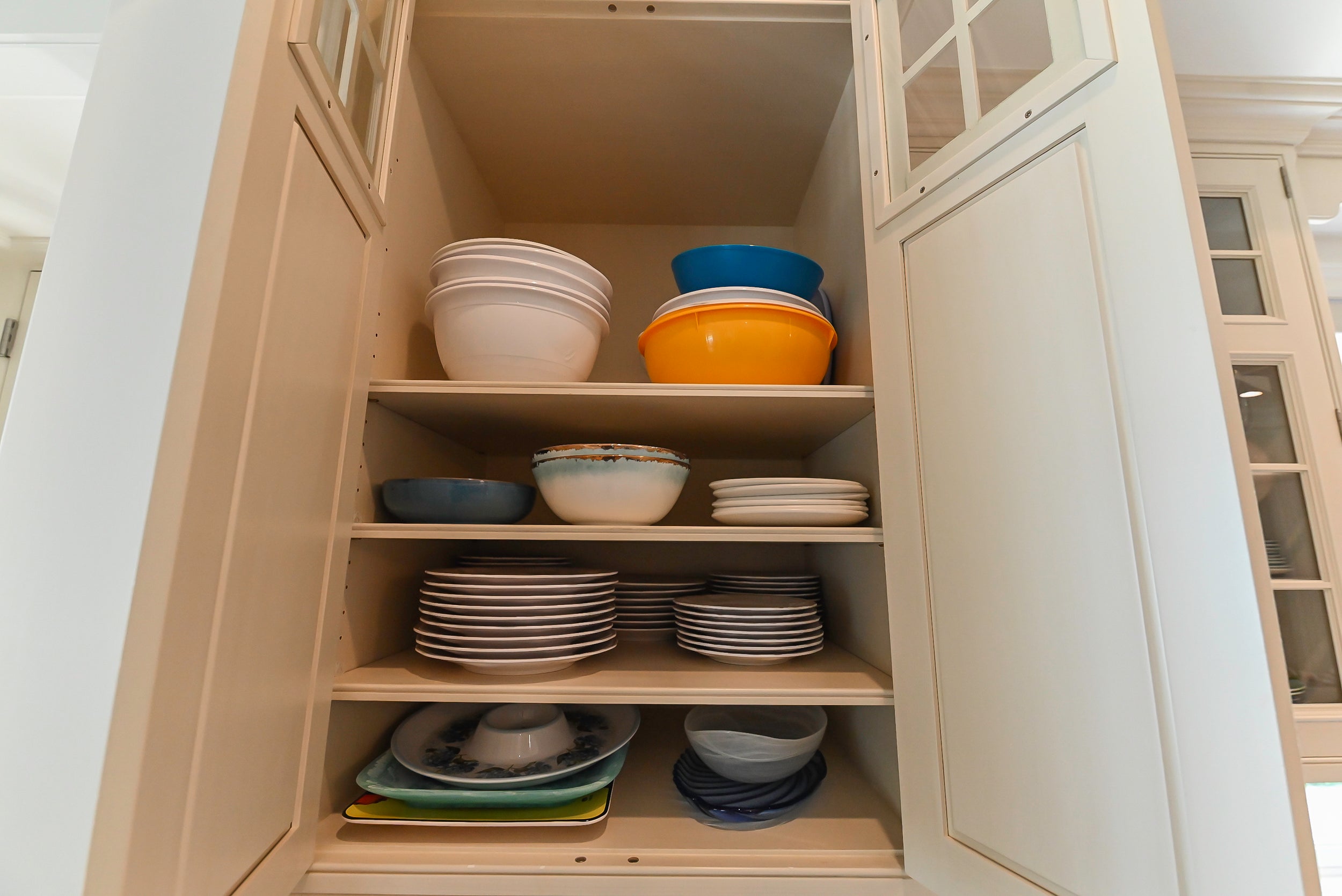 Craftmaid Traditional Off White Kitchen with Island, Granite Countertops & 48" Sub-Zero Refrigerator