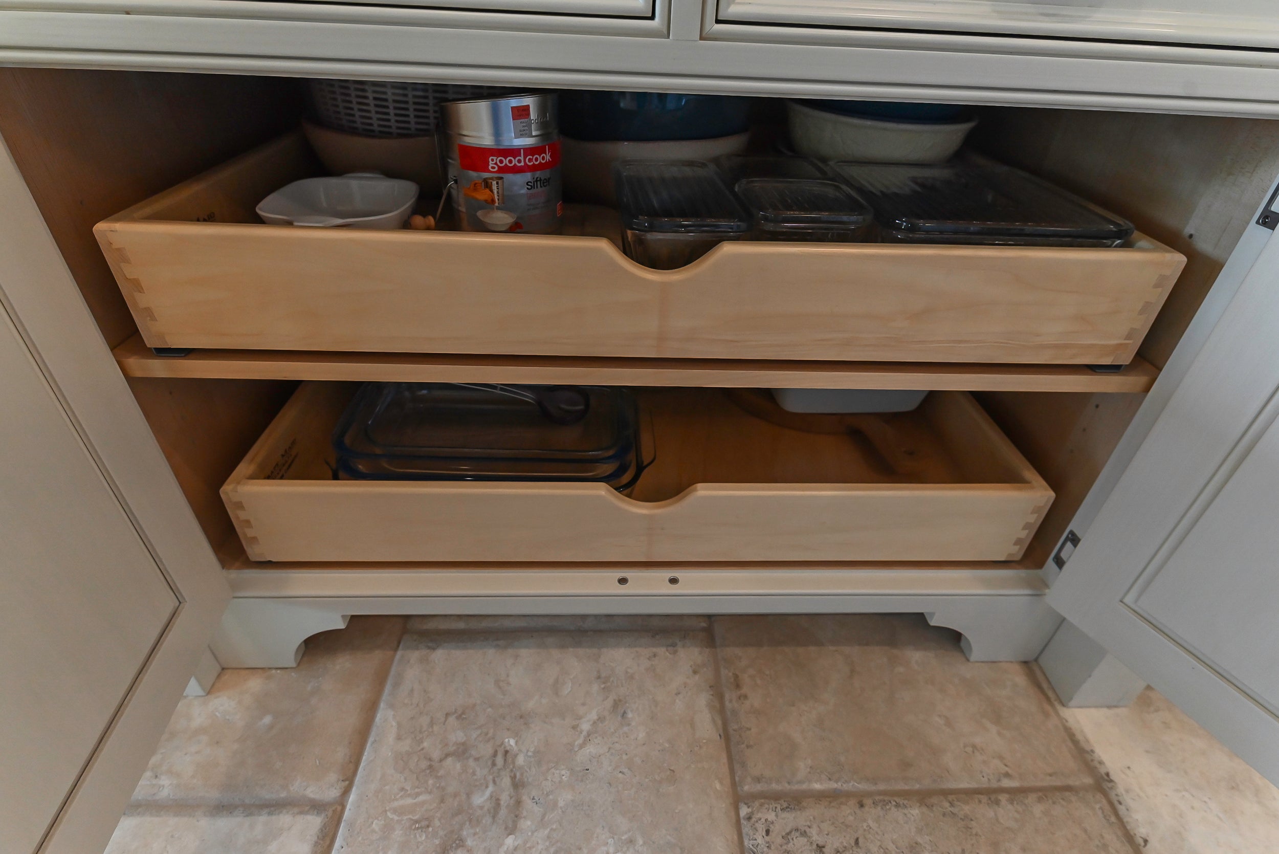 Craftmaid Traditional Off White Kitchen with Island, Granite Countertops & 48" Sub-Zero Refrigerator