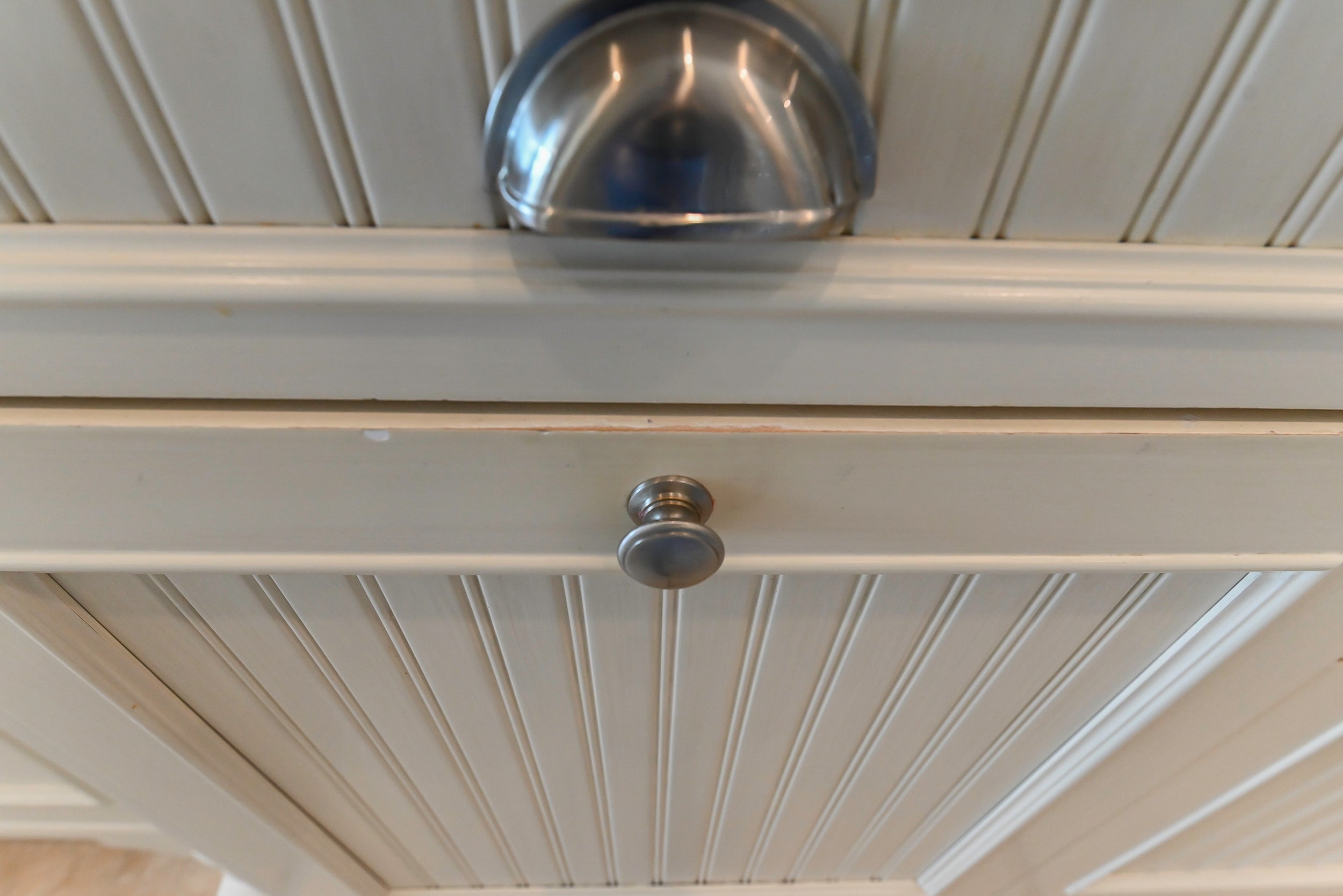 Craftmaid Traditional Off White Kitchen with Island, Granite Countertops & 48" Sub-Zero Refrigerator