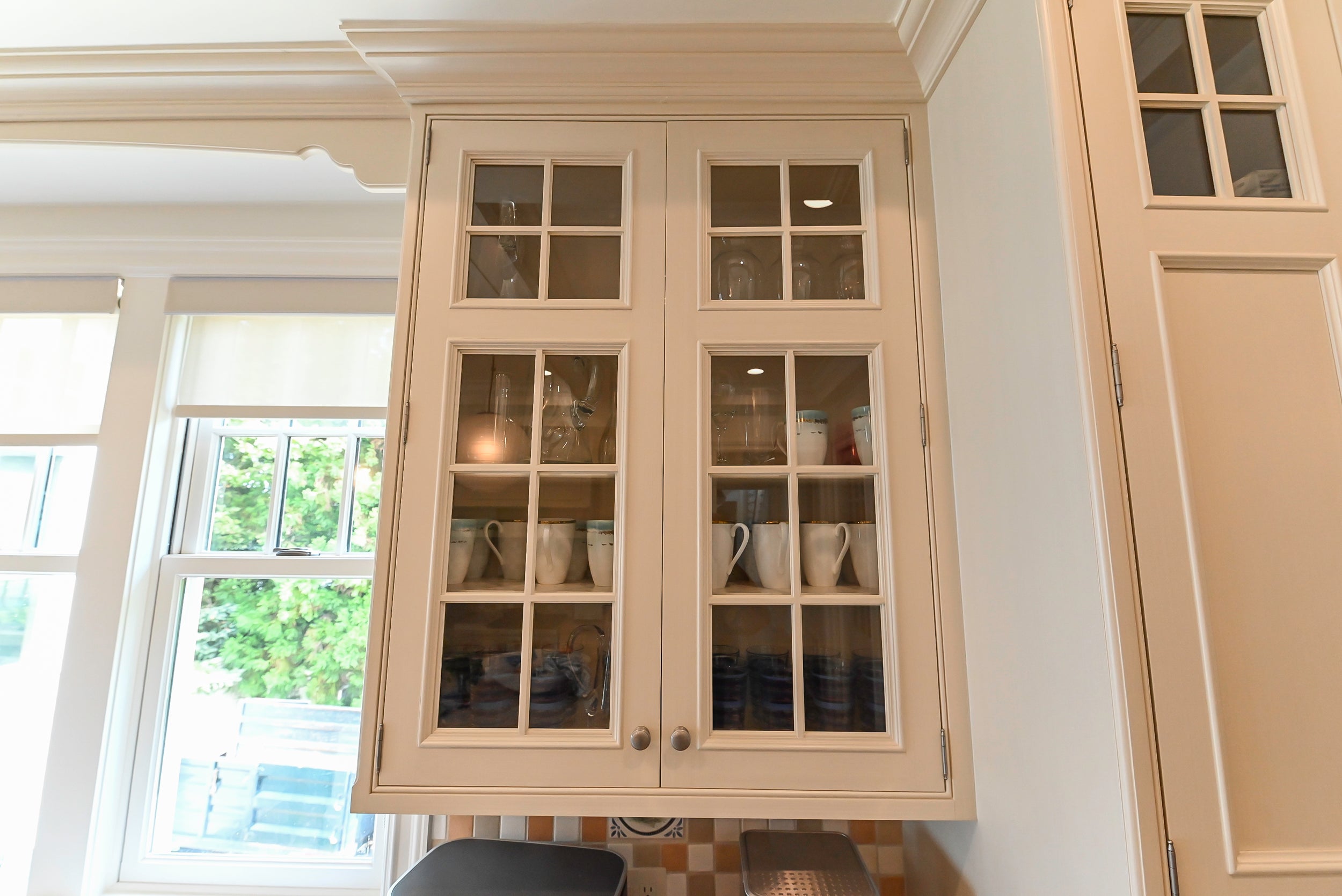 Craftmaid Traditional Off White Kitchen with Island, Granite Countertops & 48" Sub-Zero Refrigerator