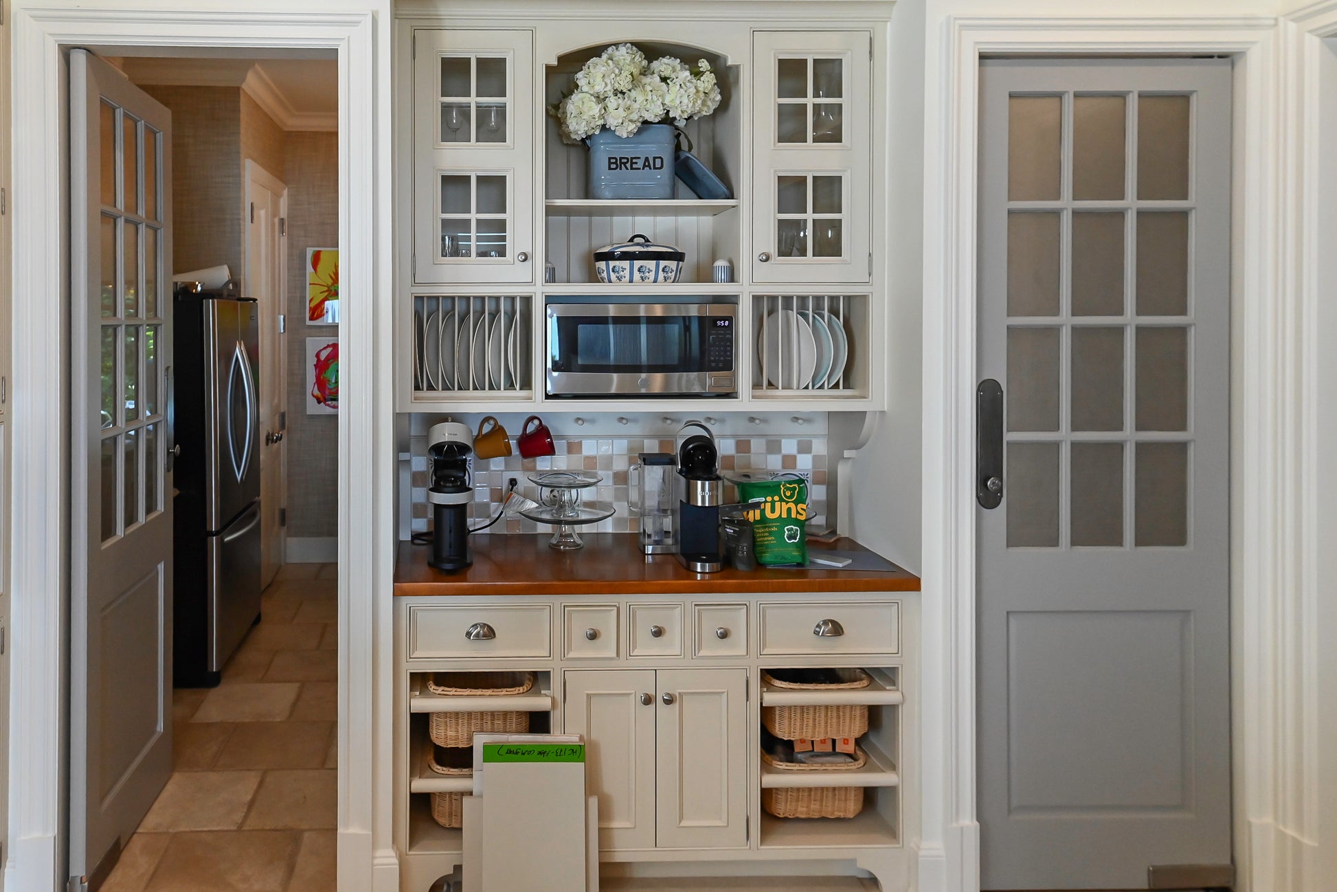 Craftmaid Traditional Off White Kitchen with Island, Granite Countertops & 48" Sub-Zero Refrigerator