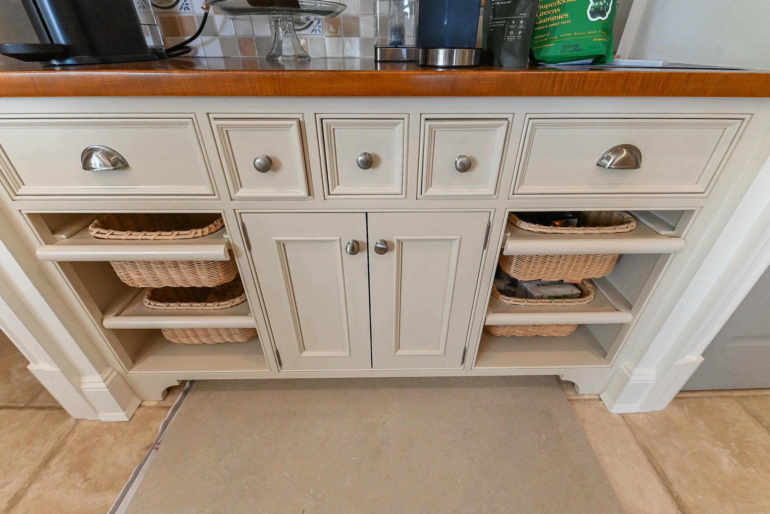 Craftmaid Traditional Off White Kitchen with Island, Granite Countertops & 48" Sub-Zero Refrigerator