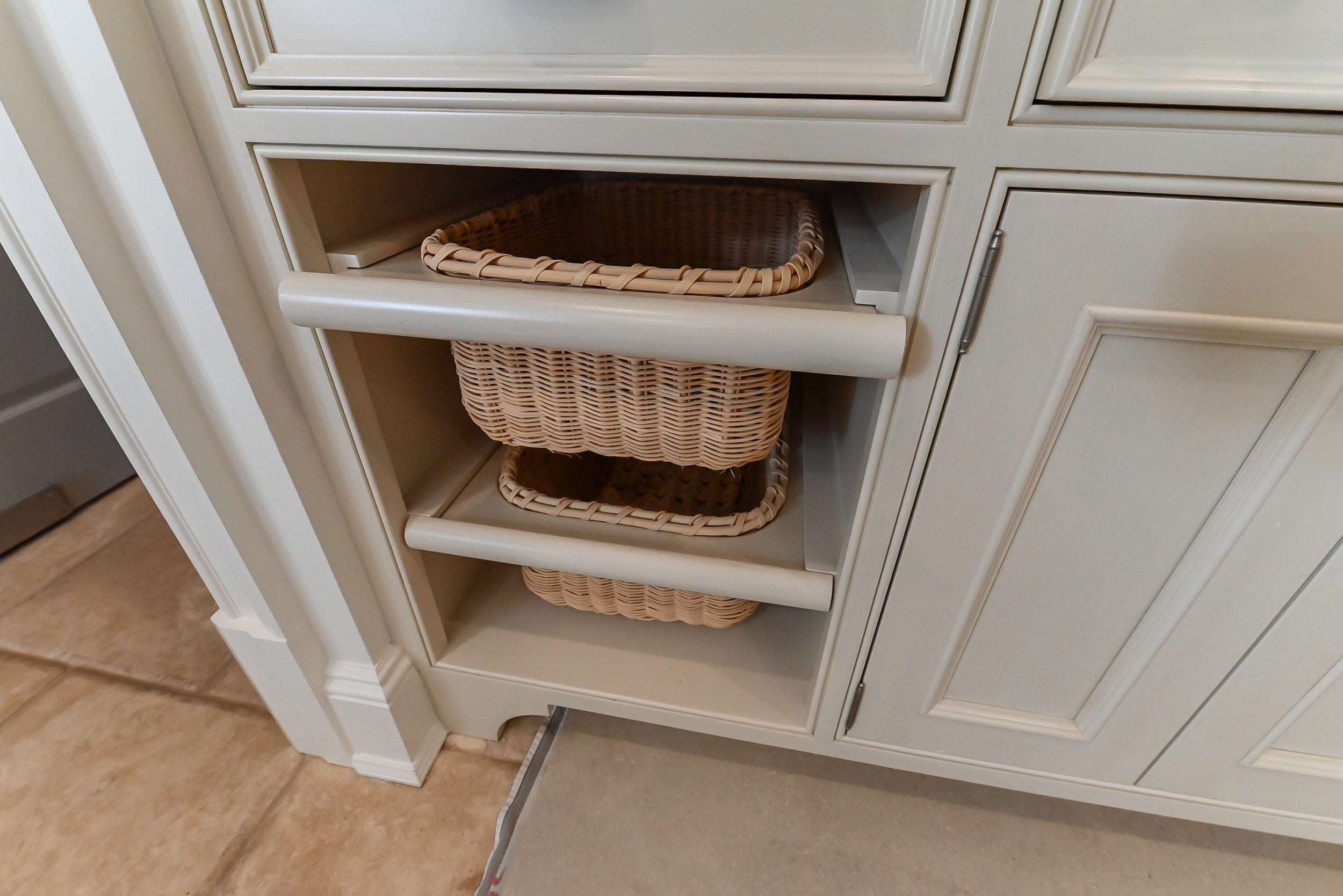 Craftmaid Traditional Off White Kitchen with Island, Granite Countertops & 48" Sub-Zero Refrigerator