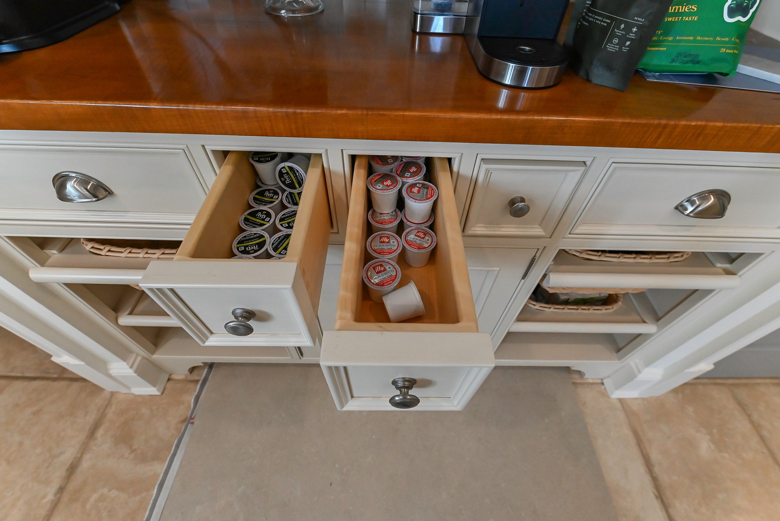 Craftmaid Traditional Off White Kitchen with Island, Granite Countertops & 48" Sub-Zero Refrigerator