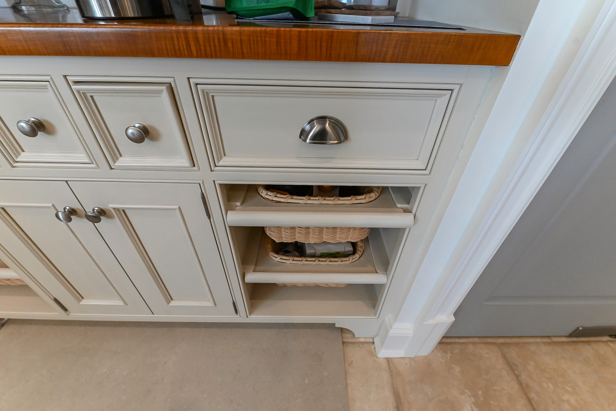 Craftmaid Traditional Off White Kitchen with Island, Granite Countertops & 48" Sub-Zero Refrigerator