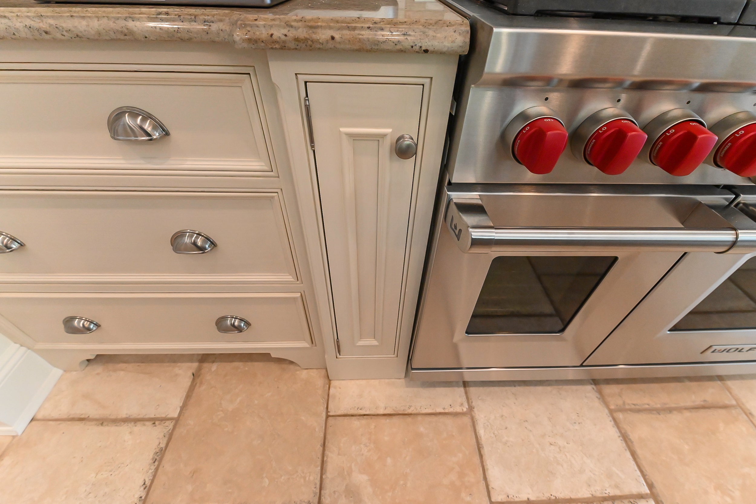 Craftmaid Traditional Off White Kitchen with Island, Granite Countertops & 48" Sub-Zero Refrigerator