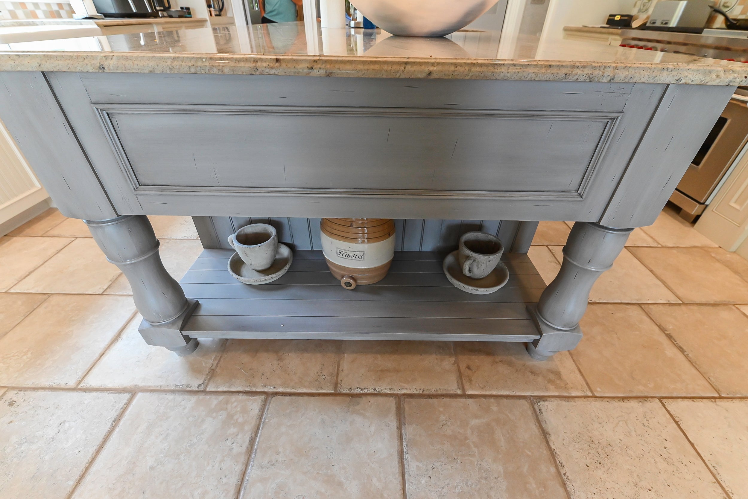 Craftmaid Traditional Off White Kitchen with Island, Granite Countertops & 48" Sub-Zero Refrigerator