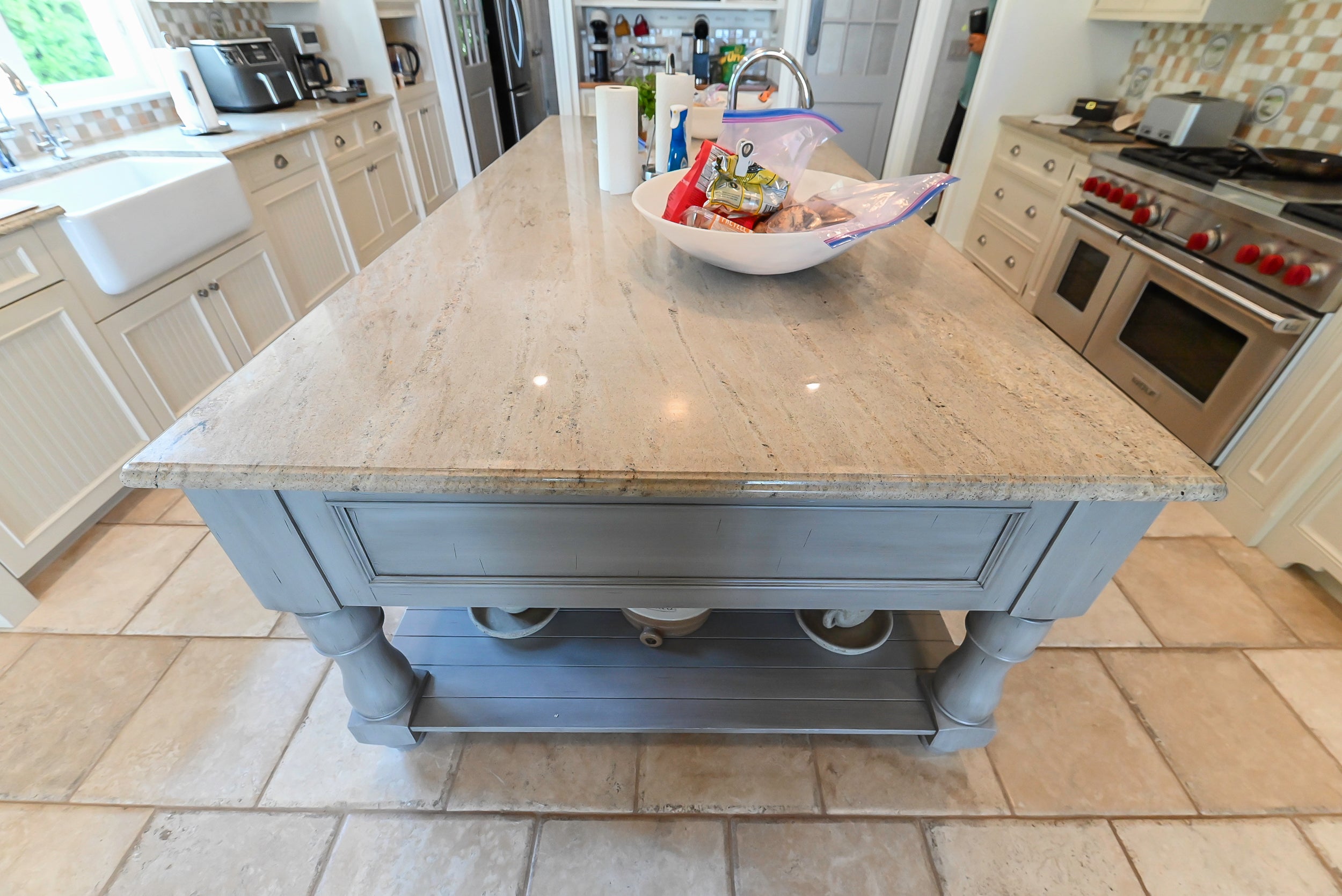 Craftmaid Traditional Off White Kitchen with Island, Granite Countertops & 48" Sub-Zero Refrigerator