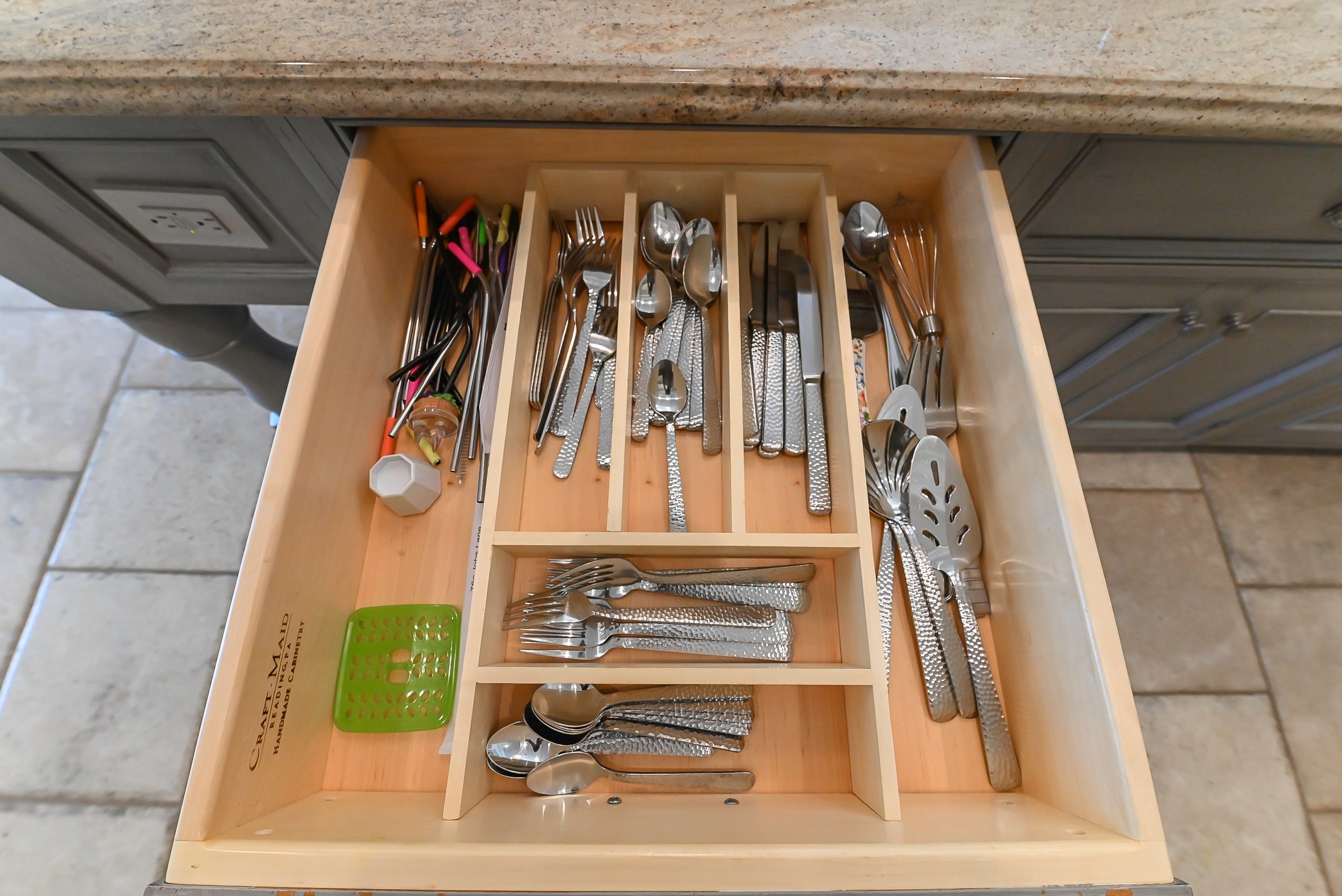 Craftmaid Traditional Off White Kitchen with Island, Granite Countertops & 48" Sub-Zero Refrigerator