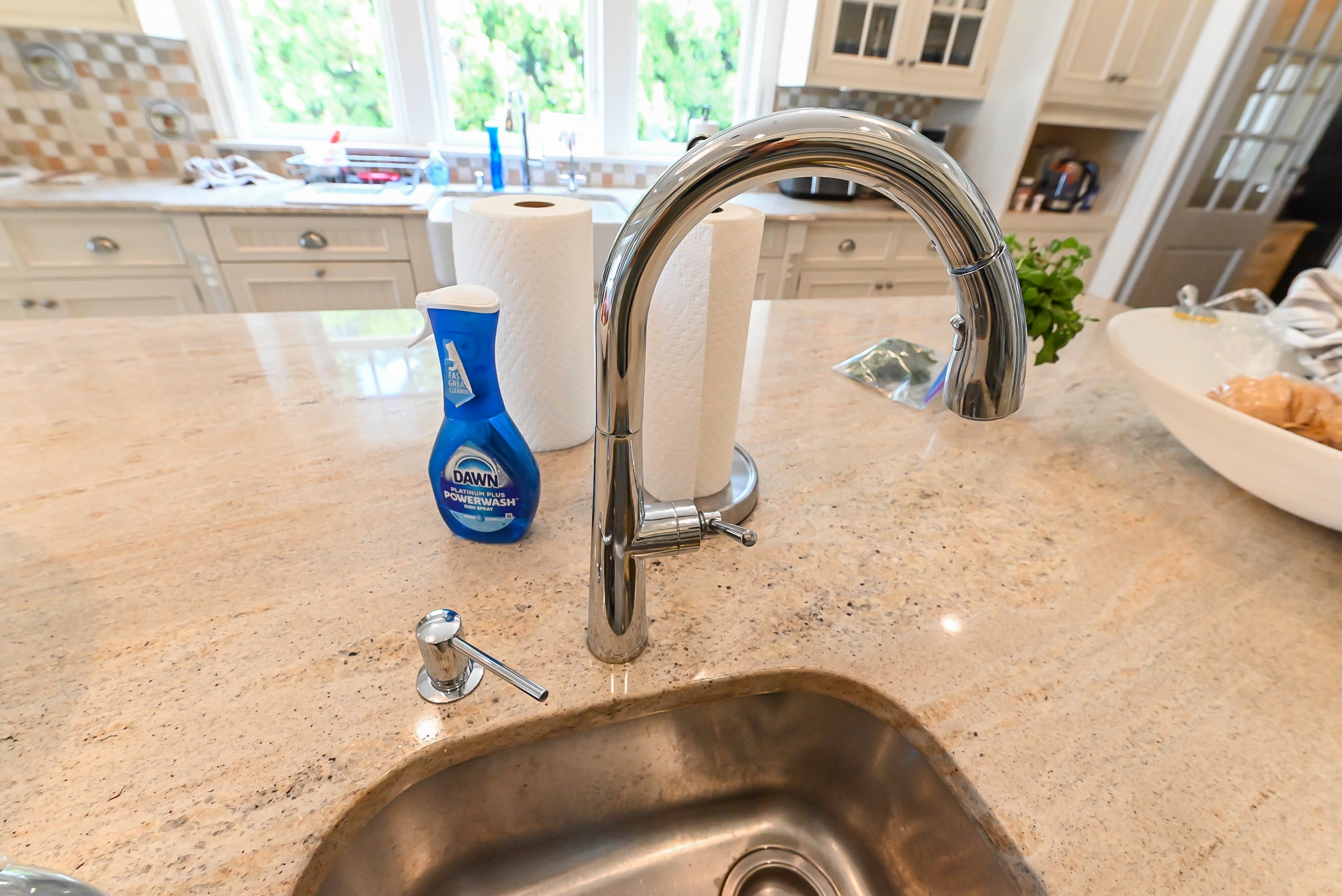 Craftmaid Traditional Off White Kitchen with Island, Granite Countertops & 48" Sub-Zero Refrigerator