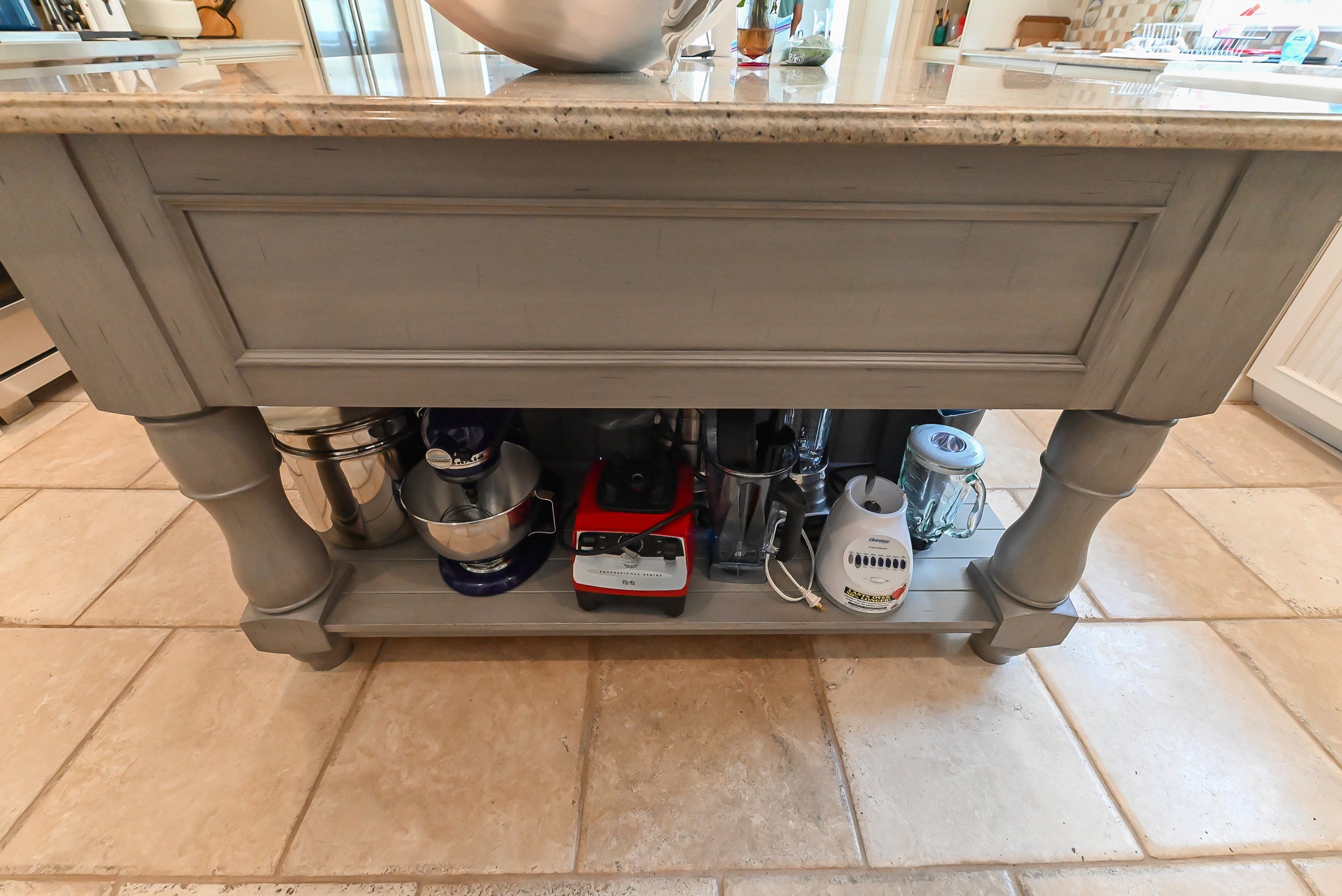 Craftmaid Traditional Off White Kitchen with Island, Granite Countertops & 48" Sub-Zero Refrigerator