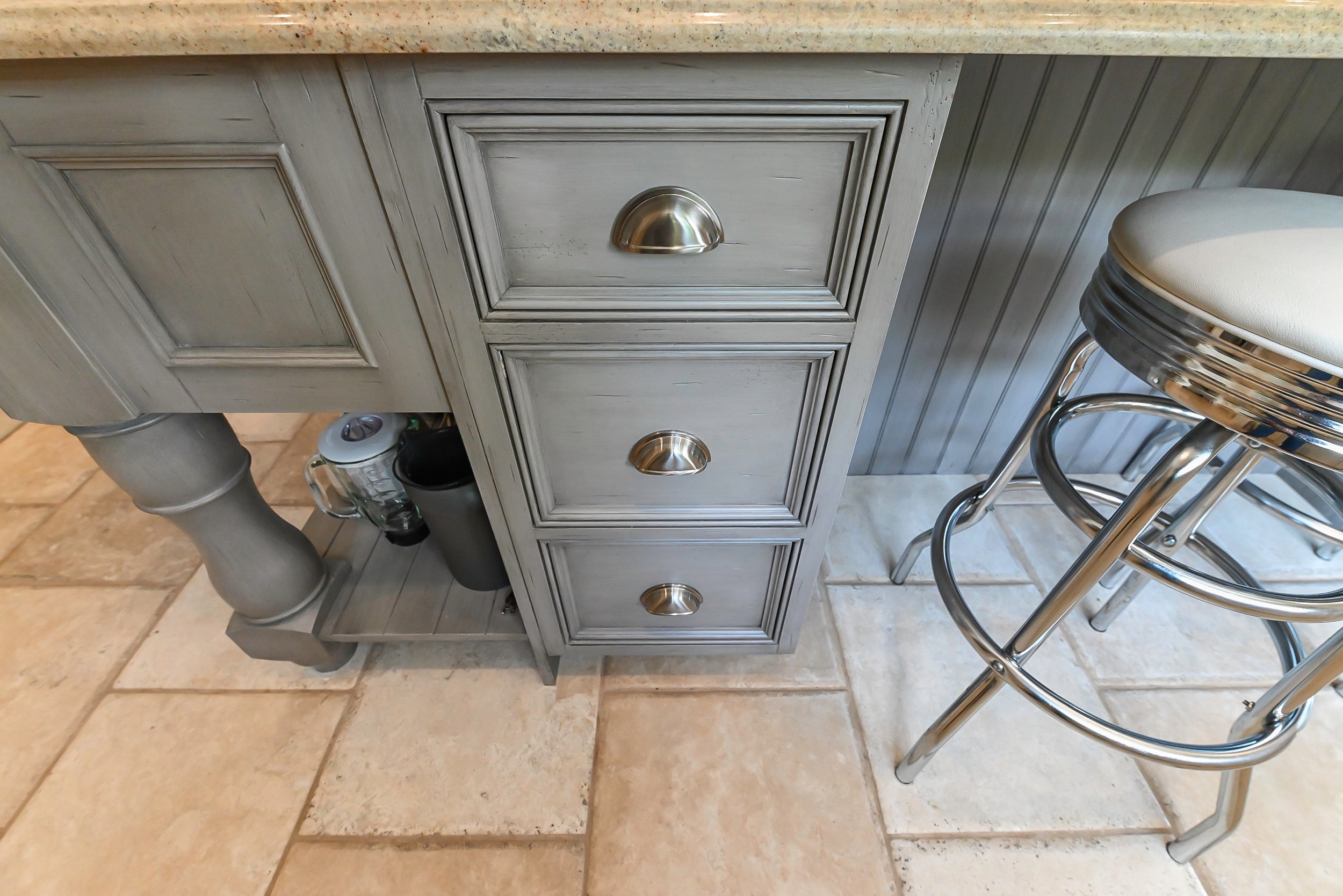 Craftmaid Traditional Off White Kitchen with Island, Granite Countertops & 48" Sub-Zero Refrigerator